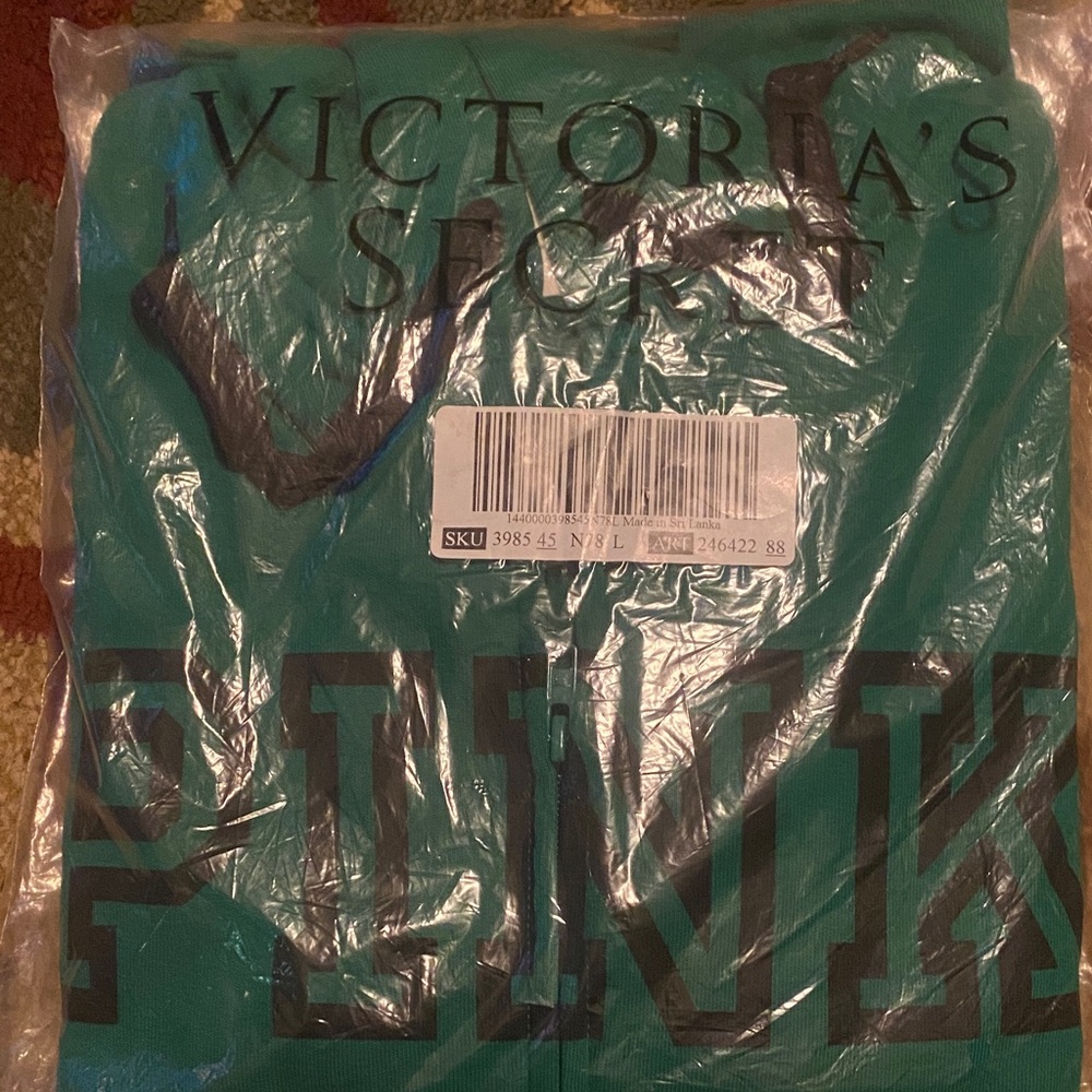 Victoria's Secret PINK GREEN Zip Hoodie with Black Logo